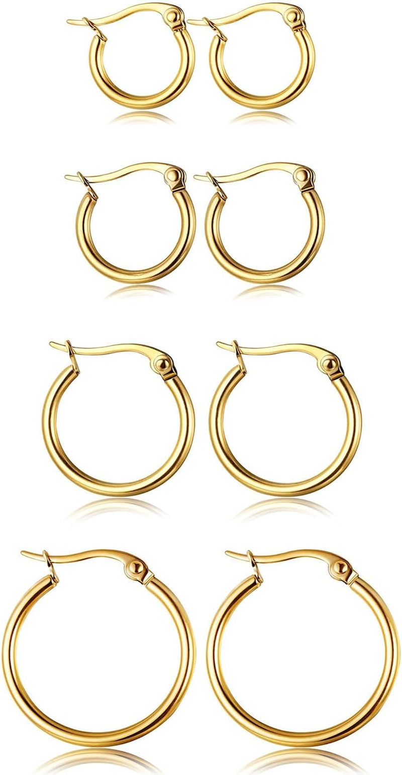 4 Pairs Stainless Steel Hoop Earrings Set Cute Huggie Earrings for Women,10Mm-20Mm
