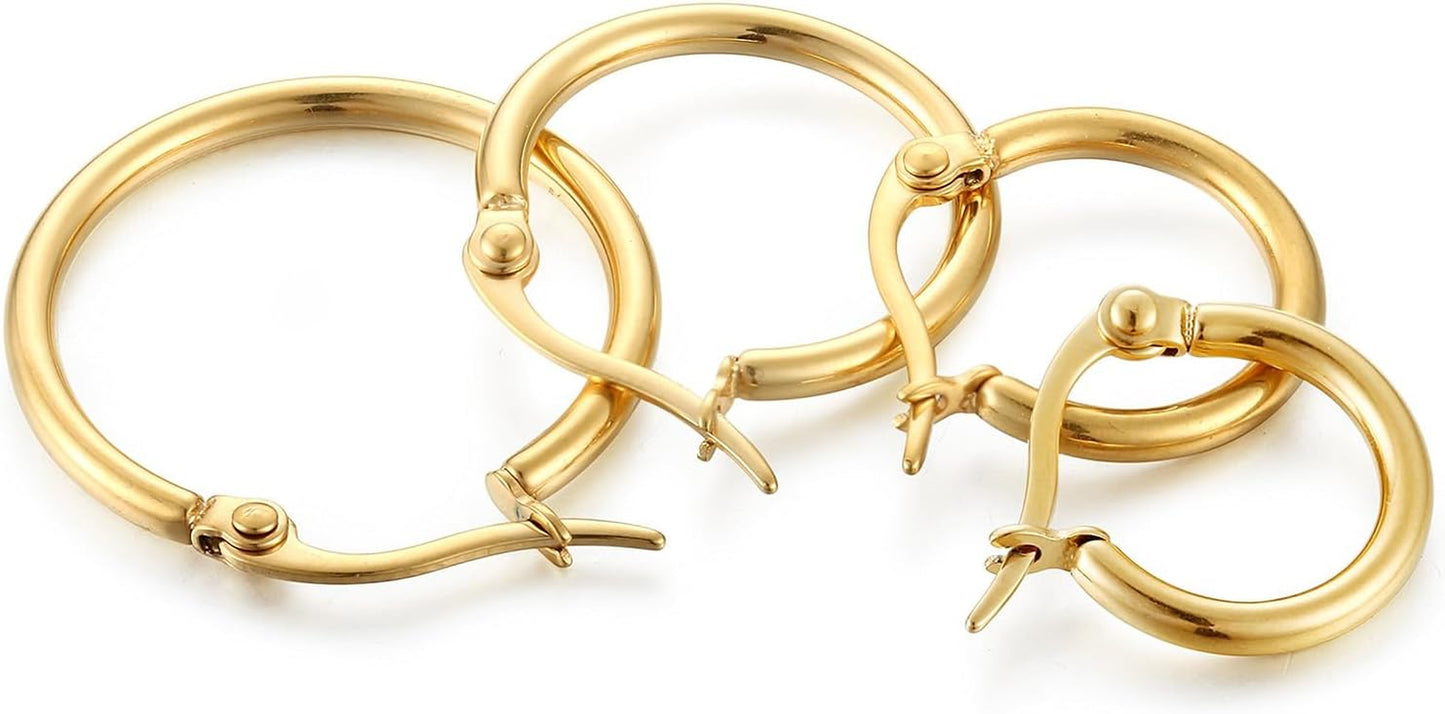 4 Pairs Stainless Steel Hoop Earrings Set Cute Huggie Earrings for Women,10Mm-20Mm