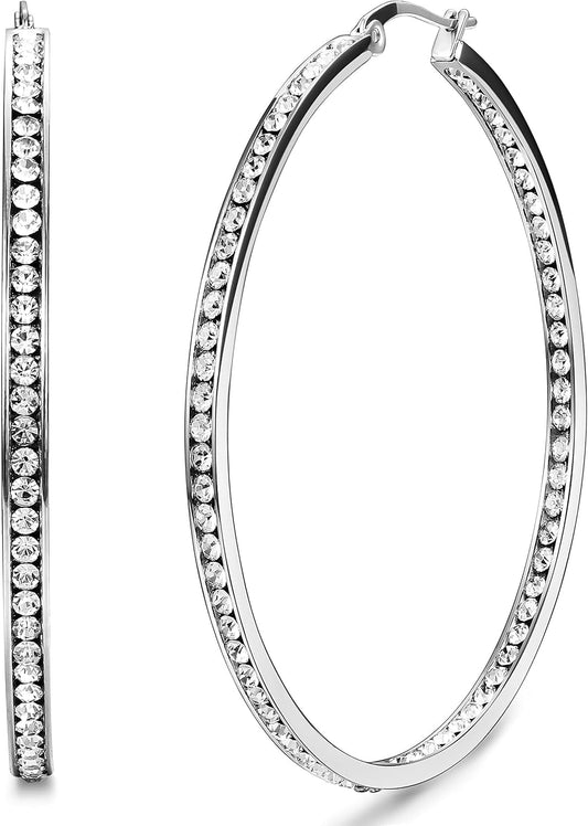 Stainless Steel Women Hoop Earrings Cute Huggie Earrings Cubic Zirconia Inlaid 50MM