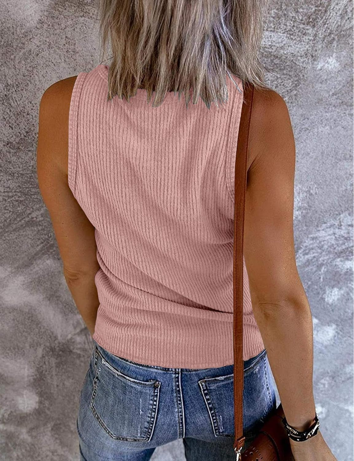 Women'S V Neck Tank Tops Summer Sleeveless Ribbed Button Casual Henley Shirts