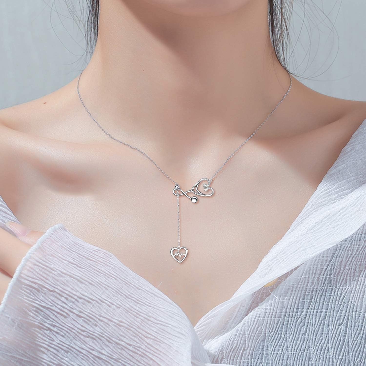 Sterling Silver Caduceus Angel Nursing Themed Stethoscope Pendant Necklace 18"