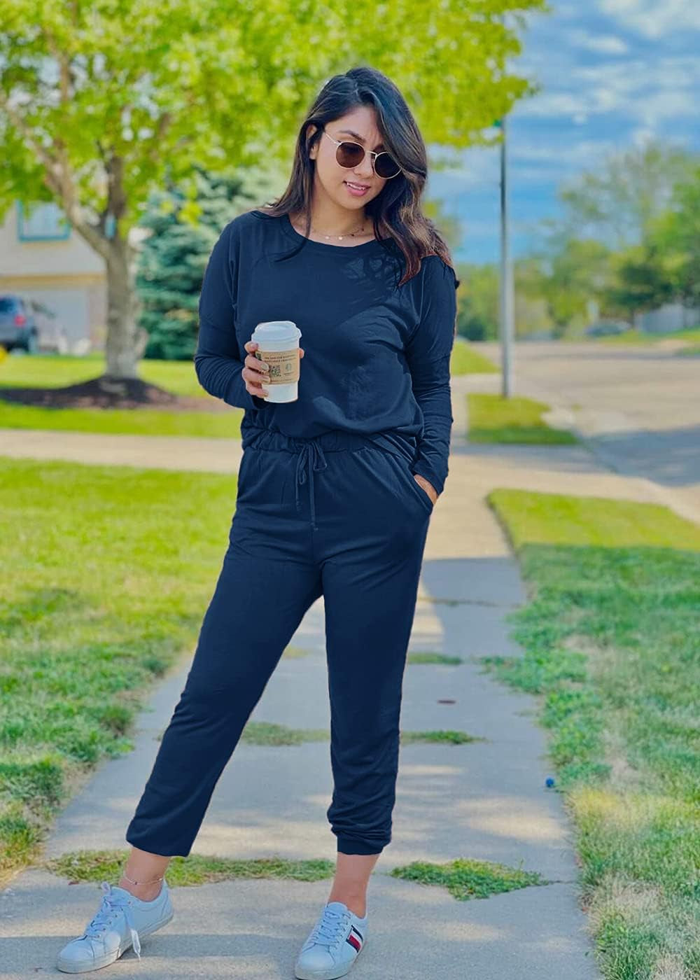 Women'S Fall 2 Piece Lounge Outfit Long Sleeve Crewneck Pullover Tops High Waisted Pants Set Tracksuit