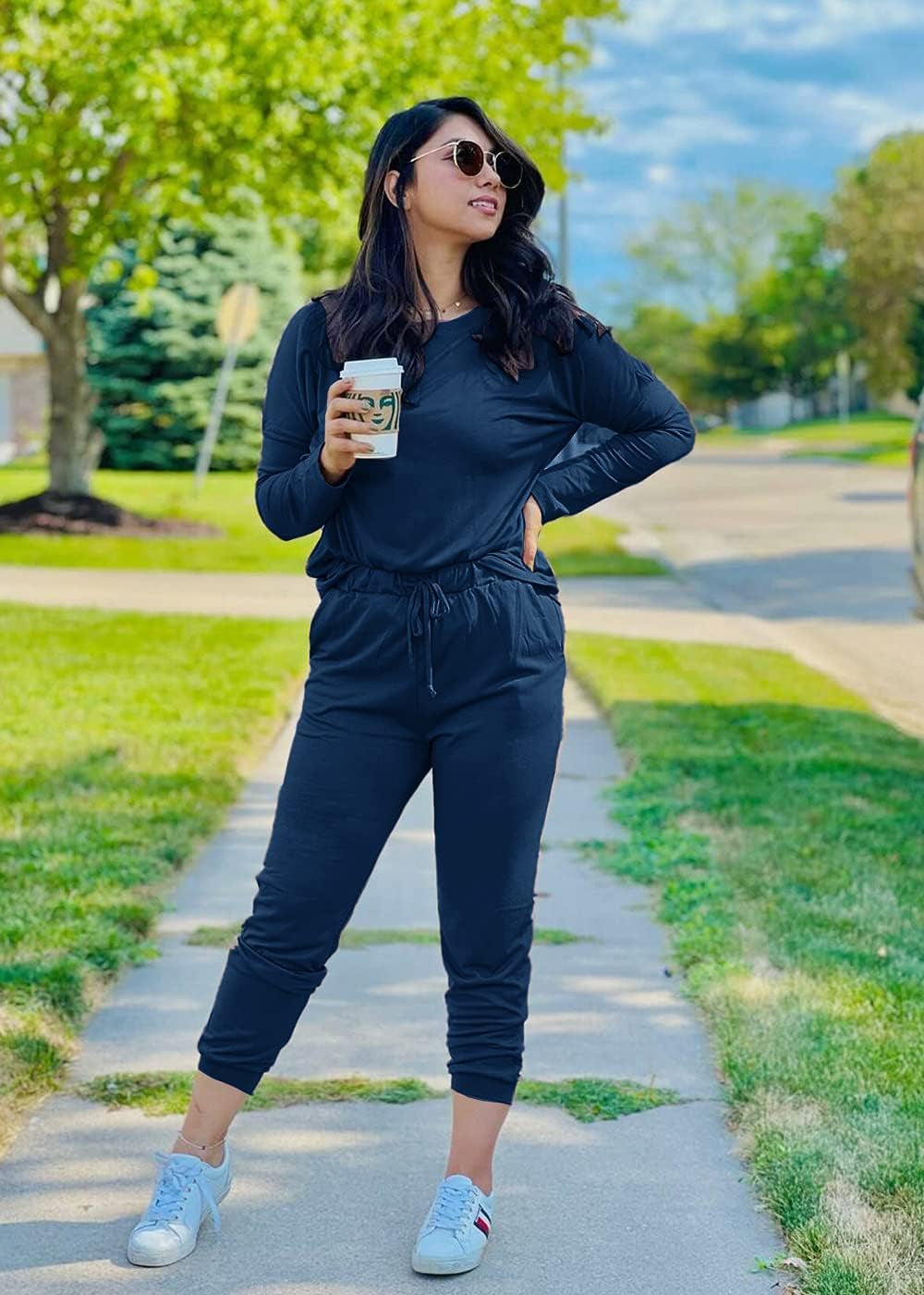 Women'S Fall 2 Piece Lounge Outfit Long Sleeve Crewneck Pullover Tops High Waisted Pants Set Tracksuit