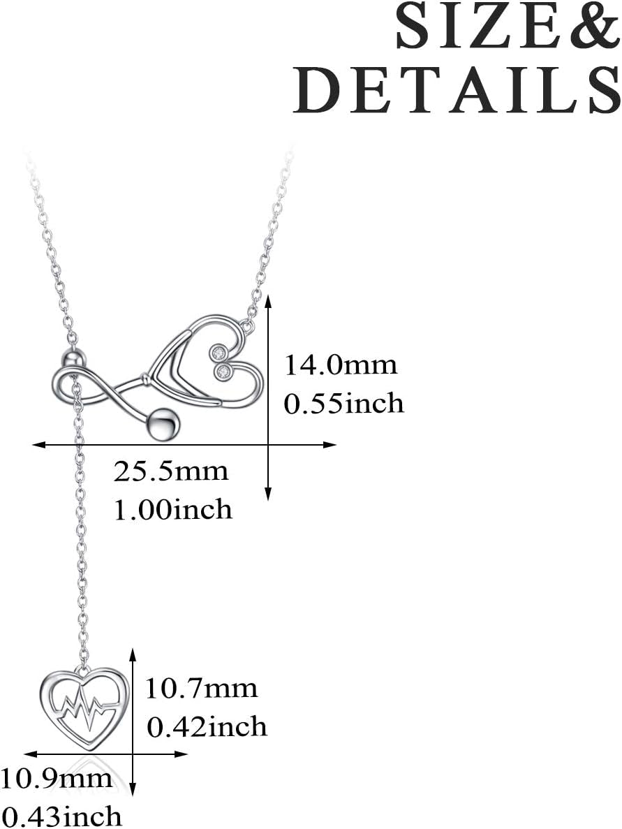 Sterling Silver Caduceus Angel Nursing Themed Stethoscope Pendant Necklace 18"