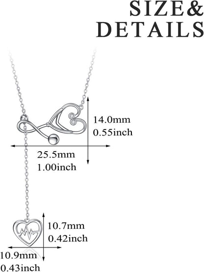 Sterling Silver Caduceus Angel Nursing Themed Stethoscope Pendant Necklace 18"