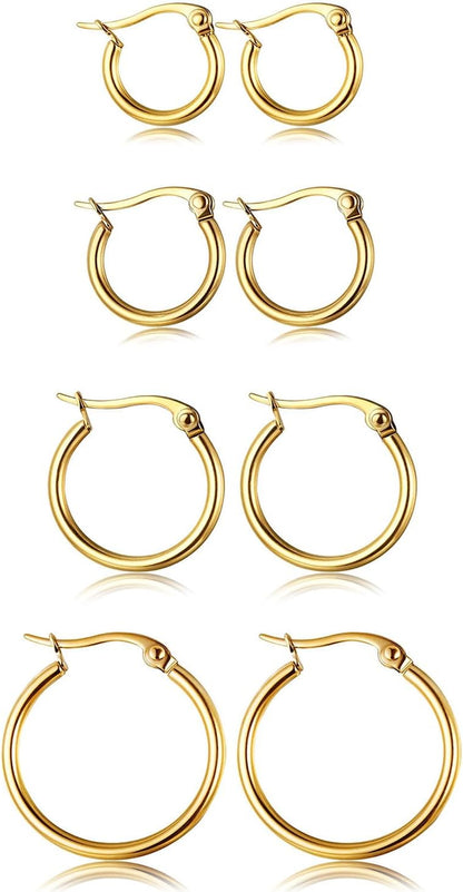 4 Pairs Stainless Steel Hoop Earrings Set Cute Huggie Earrings for Women,10Mm-20Mm