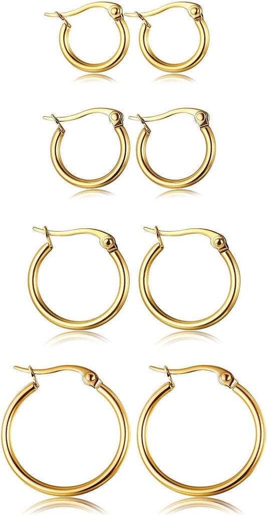 4 Pairs Stainless Steel Hoop Earrings Set Cute Huggie Earrings for Women,10Mm-20Mm