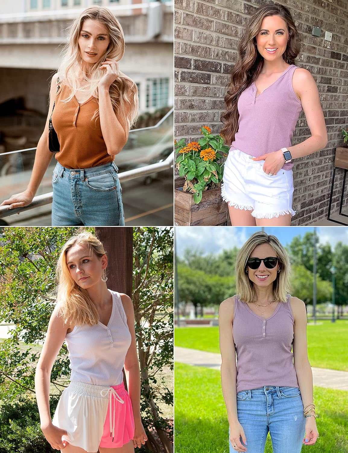 Women'S V Neck Tank Tops Summer Sleeveless Ribbed Button Casual Henley Shirts