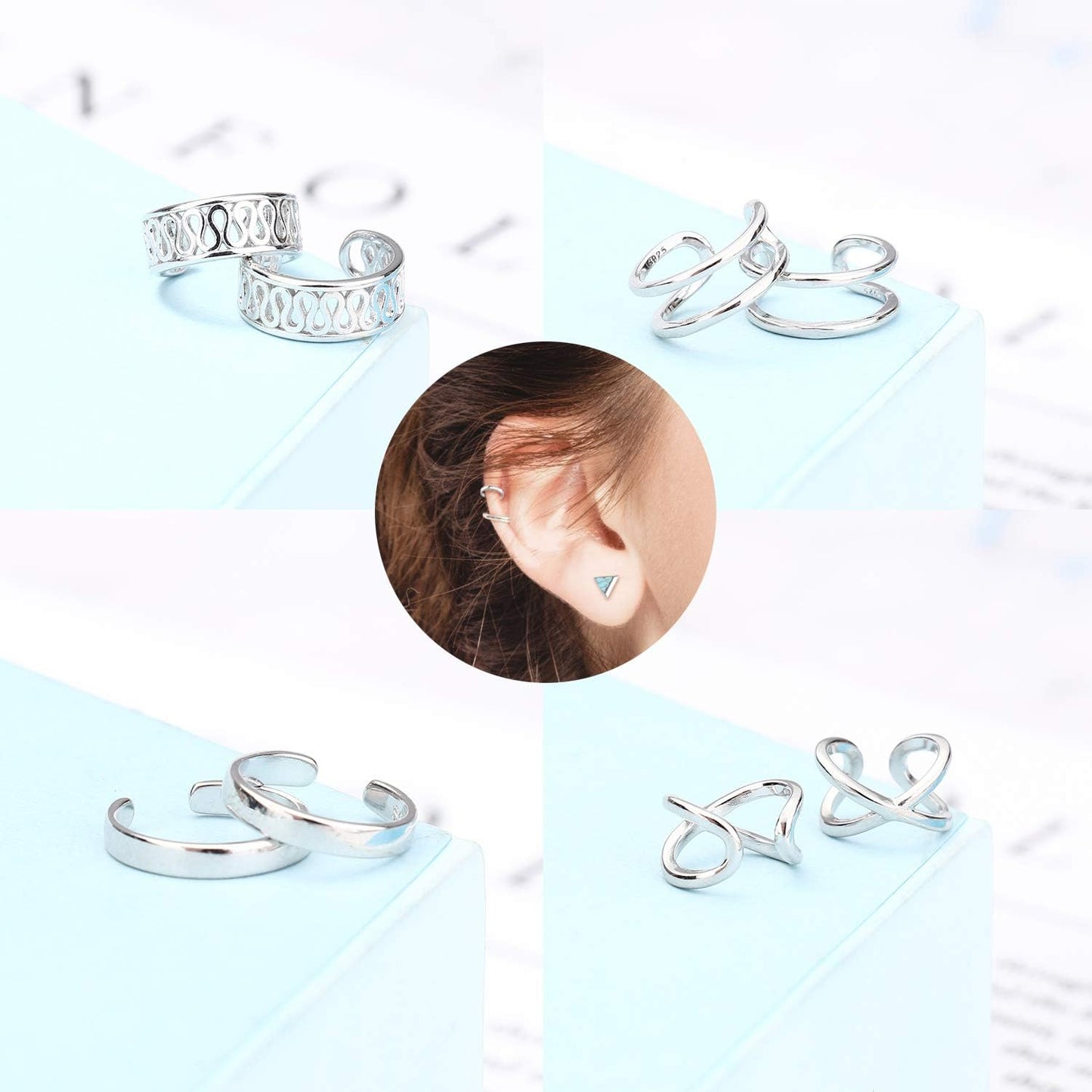 Ear Cuff Earrings for Women Non Piercing 925 Sterling Silver Ear Cuffs Adjustable Ear Cuff for Non Pierced Ears Clip on Cartilage Helix Ear Piercing Earrings Fake Earrings