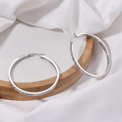 Stainless Steel Women Hoop Earrings Cute Huggie Earrings Cubic Zirconia Inlaid 50MM